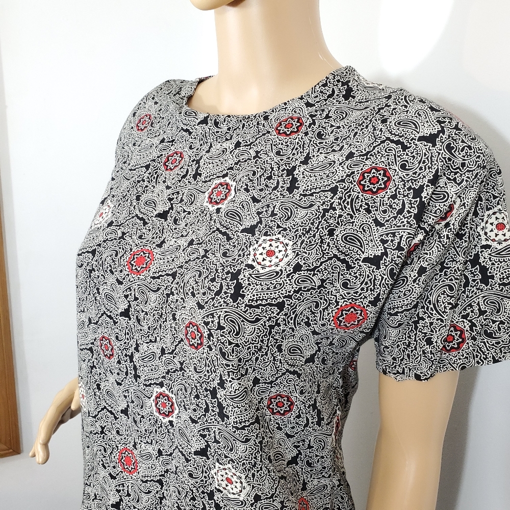 Synari Short Sleeve Print Blouse Size M Black Red